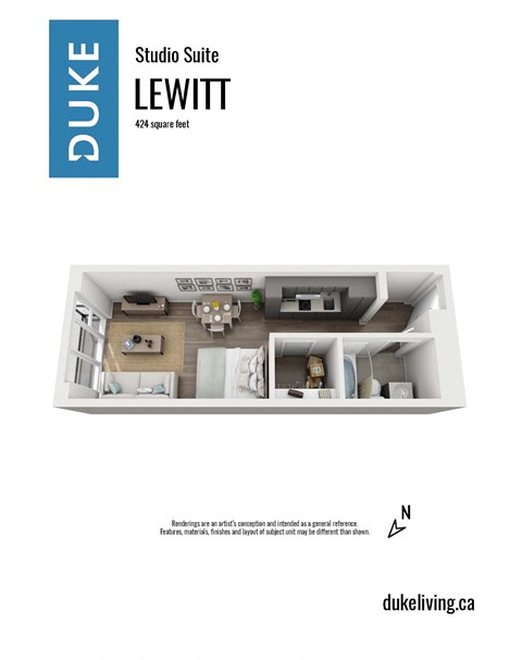 Bachelor 1 bathroom floor plan at The Duke